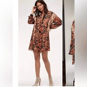Aritzia Wilfred Bernadette Ruffle Dress XS floral autumn orange mini